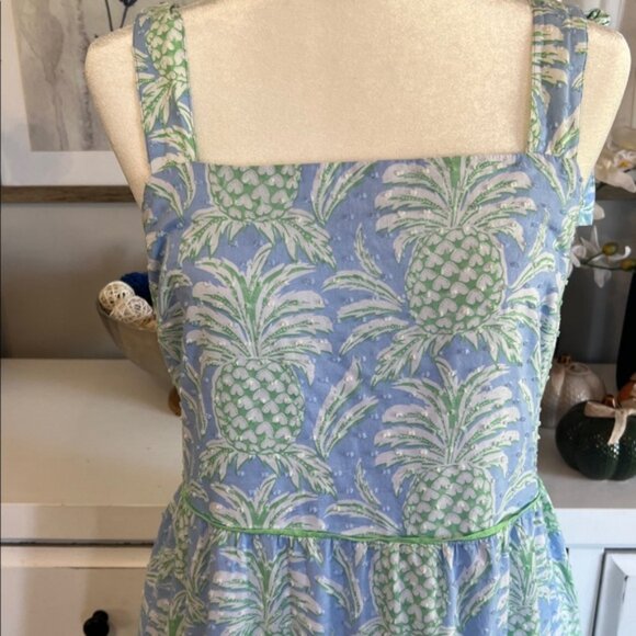 Crown & Ivy Blue and Green Pineapple Smocked Dress, Size L - Picture 2 of 4